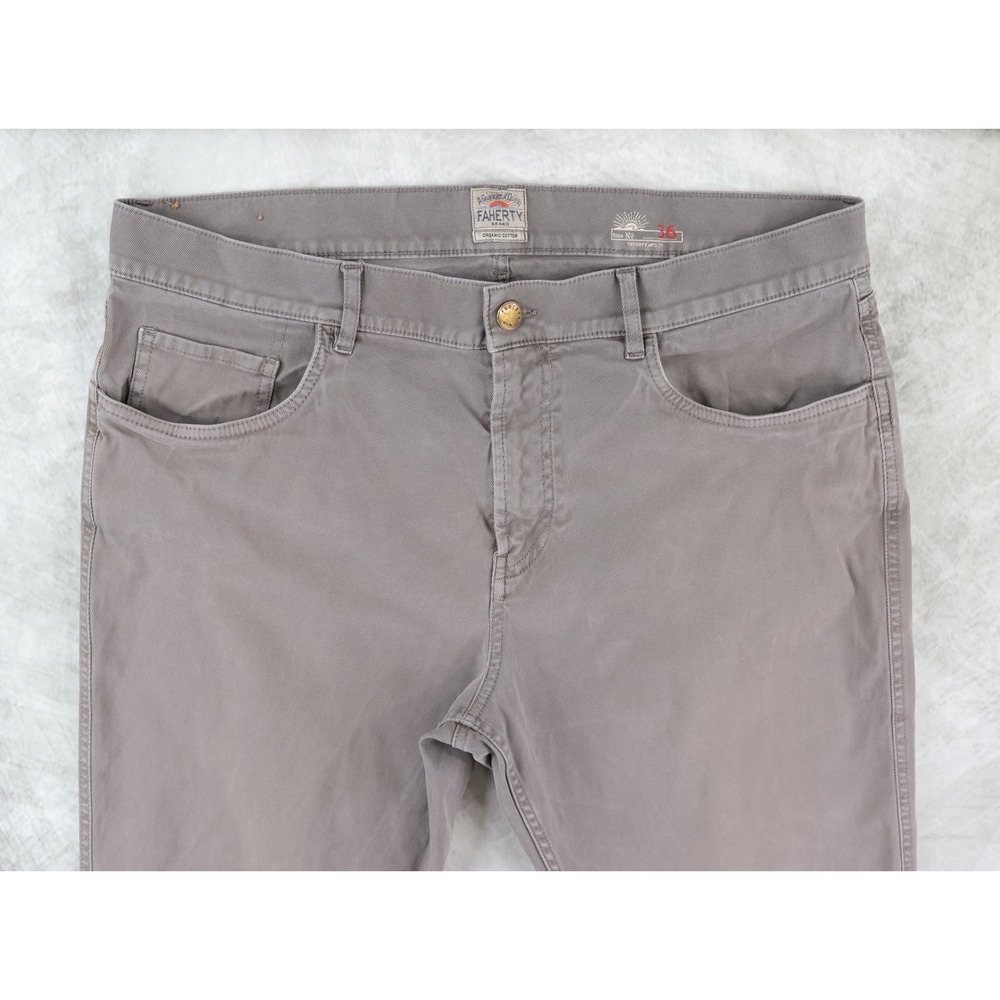 Faherty Comfort Twill 5-Pocket Pant Mens 36x32 Grey Cotton Stretch Straight Leg - Picture 3 of 12